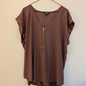 Express Women's Mauve Satin Top with Zipper